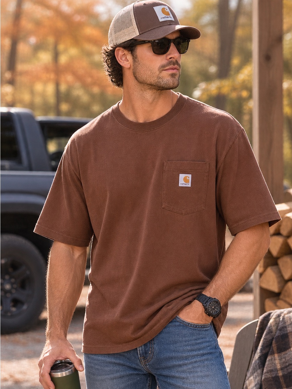 Carhartt Men's Brown Pocket T-Shirt 3 XL loose fit